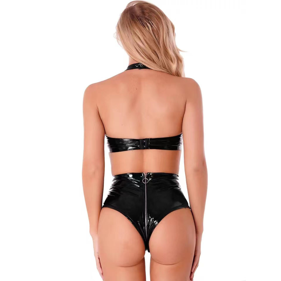 Sexy preto brilhante plutônio  - Plunge Bra Push Up avaliação e preço